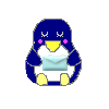 Pixel art penguin mascot holding mail envelopes in three distinct poses across a contact sheet layout.
