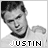 nine grayscale portrait showing a person with short hair in a light shirt, each labeled 'JUSTIN' below, with three black displaying 'QUEER AS FOLK' text in rainbow and white colors