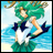 Pixelated anime-style character with green hair and blue sailor uniform stands against beach background with text "Anime IM" and "com" on black