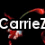 A pixelated image with text overlays and a central symbol, featuring red floral elements on black background.