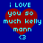 Four identical pixelated heart-shaped icons with blue text on a dark blue background, each displaying 'i LOVE you so much kelly mann <3' in cyan and red.
