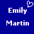 Blue background with white pixelated text 'Emily' and 'Martin', a heart symbol above Emily on the left, and blurred text on both sides.