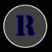 Circular gray icon with blue stylized 'R' text, displayed in a of multiple identical icons on black background