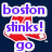 Animated icon with two side-by-side : left shows 'boston stinks! go' text over red shoe graphic on dark blue background; right shows 'YANKEES' text over circular 'BOSTON' logo on white background