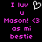 Pixelated text and heart symbol in pink and white on black background, with two side-by-side identical layouts.