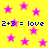 Yellow background with pink stars and blue text reading '2+3 = love' repeated four times.