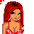 Pixel art contact sheet showing a female character in red bikini across multiple frames with text "red hot in a swim suit!" below the images.