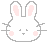 Pixel art contact sheet of two animated frames showing a white rabbit's head with pink inner ears and cheeks, closed eyes, small nose, whiskers, and gray outline on gray background.