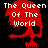 Red pixelated skull with white text "The Queen Of The World" on black background, two variations of the same design shown side-by-side.