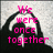A four- shows a black-and-white figure with pink text reading "We were once together" in the top-left, "And now we're apart" in the top-right, and partial text below
