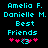 Two identical pixelated text displays with cyan names and 'Best Friends' below, each ending in a of pink hearts and one blue heart symbol on black background