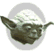 Two identical pixelated Yoda heads in circular frames, each with large ears and white hair, positioned side-by-side on a light gray background.