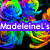 Pixelated anime-style character with blue hair and colorful swirls, overlaid with text banners reading 'Modelene1's' and 'page' on a black background.