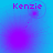 Pixelated 'Kenzie' text in purple appears above a shifting blue-to-purple gradient background with moving circular light effects.