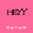 Pixelated 'HEY' text in dark brown on pink background with five white plus signs below, two versions showing slight animation differences.
