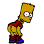Two pixelated cartoon characters in red shirts and blue shoes stand side-by-side against a gray background, one facing left with bent knees, the other right-facing with straight legs.