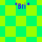 Pixelated green and yellow checkered background with blue text "Bri" in four corners, transitioning between square and diamond patterns