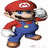 Five pixelated Nintendo characters in distinct poses: Mario holding a white ball, Luigi jumping with arms outstretched, Princess Peach standing with hands clasped, Yoshi running, and Wario flexing muscles.