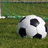 A soccer ball on grass with red and gray containing text fragments