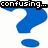 Pixelated blue question mark with black text overlays on white background, showing animation changes between frames.