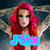 A pixelated image of a person with long red hair and dark eye makeup, overlaid with blue text reading "J*Star".