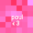 Pixelated pink background with four identical white text blocks reading 'paul' and '<3', each block positioned in a corner of the frame