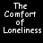 Four quadrants display the text "The Comfort of Loneliness" in white pixelated font against black, dark red, bright red, and deep maroon backgrounds.