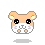 Pixel art hamster head with peach fur, black eyes, white muzzle, and pink cheeks in four expressions on gray background.
