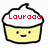 Pixelated cupcake icon with yellow base, white frosting, and red text on top, featuring a smiling face with two eyes and a mouth.