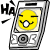 Five identical cartoon-style mobile devices with yellow smiley faces on screens, each displaying 'HA' text above and a circular control below.