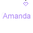 Animated sequence showing three identical 'Amanda' text elements with purple heart icons above and below, alternating between light and dark purple color states.