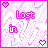 A 4x4 contact sheet of animated frames showing a pink pixelated icon with the text "Lost in you" and heart symbols, arranged left-to-right top-to-bottom.