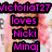 Pixelated text in bright pink on black rectangles over a blurred background with soft pink and beige tones.