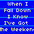Blue background with white pixelated text repeating 'When I Fall Down I Know I've Got The Weeken' in three , each containing identical text lines