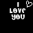 Black background with white pixelated text 'I LOVE YOU' and a heart symbol above 'I' on the left side.