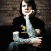 A sequence of five images showing a person in various poses with a brick wall background, followed by text reading 'fall out boy is hott' in increasing boldness.