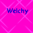 Four identical blue text labels reading "Welchy" on a bright pink background with light pink diamond patterns.