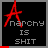 Black background with red 'A' symbol, gray text 'narchy IS SHIT', and white/red color variations across repeated