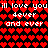 Pixelated red hearts fill a black background with white text repeating 'i'll love you' and 'and ever', some letters distorted.