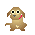 Pixelated brown dog with red collar in multiple poses: standing, sitting, bending, and lying down, each with distinct eye and mouth expressions.
