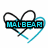 Four heart-shaped icons with overlapping black and cyan outlines, each containing a horizontal text bar displaying different names in cyan pixelated font.