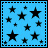 Two side-by-side display star patterns on blue backgrounds with dashed borders; left has black stars, right shows white stars