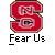 Two identical static frames of a red block-letter S logo with gray and white details, each labeled "Fear Us" below, displayed on a light gray background alongside promotional text for badassbuddy.com.