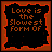 A 4x3 contact sheet of 12 animated frames showing a pixelated text-based icon with the phrase "Love is the Slowest Form Of SUICIDE" in orange and black, displaying varying degrees of visual distortion across frames.
