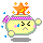 Pixelated character with yellow face, pink checkered headband, orange star on top, blue tears, and white circular cheeks in four of four