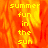Pixelated yellow text 'summer fun in the sun' on a fiery orange-red background with visible flame-like patterns.