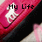 Pixelated icon with pink and black background, white star-like symbol, and text 'My Life' in blocky font.