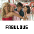 A static image of a couple embracing under an umbrella with the word "FABULOUS" below, showing variations in text color and small red accents.