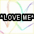 A four- of pixelated text and symbols with a heart, apple, and stylized letters