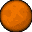 orange circular shapes with black silhouettes of a figure in motion, arranged in three on a gray background